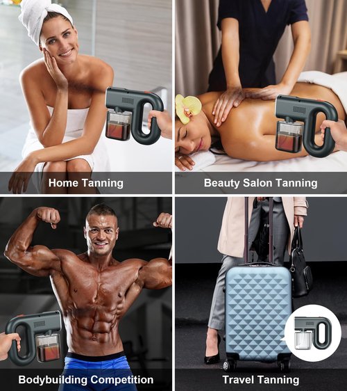 Portable Spray Tan Machine- Rechargeable Handheld Travel Spray Tan Gun for Home, Salon, DIY, Bodybuilding- Three Different Strength Spray Levels-Long Battrey Life- Include 380ml Bottle & Type-C Cable