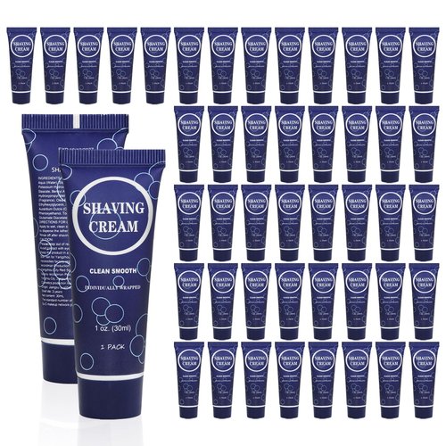 Travel Shaving Cream for Men, Individually Wrapped Mini Shaving Cream in Bulk, Disposable Travel Size Toiletries Amenities Vacation for Hotel, Shelter/Homeless/Nursing Home/Charity 1 Oz (Pack of 60)