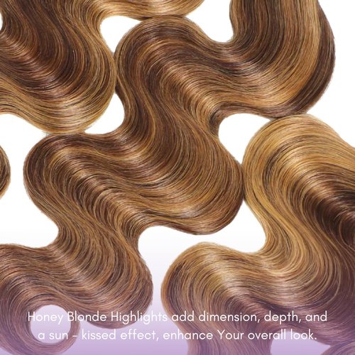 AUROO 13x4 Honey Blonde Highlight Body Wave Frontal Only Human Hair 10 Inch, 12A 100% Virgin Brazilian P4/27 Brown Ombre Ear to Ear HD Lace Frontal Closure Only Pre Plucked Colored Human Hair Sew In