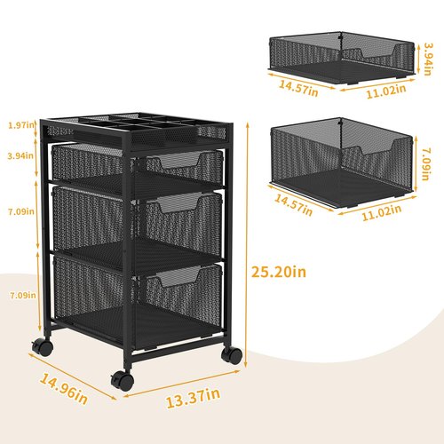 JKsmart Rolling Makeup Cart Organizer with 3 Drawers, Cosmetics Display with Dividers, Floor Skincare Storage with Wheels, Versatile Vanity Organizer for Nail Polish Perfume Brush Hair Tool, Black