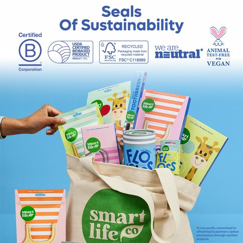 SmartLifeco Eco-Friendly Angled Dental Floss Picks (200ct) - Flossers Made With Straw Wheat Blend, Natural Whitening, Tooth Pick Stick For Adults, Vegan, Bamboo Charcoal Thread For Back Teeth & Molars
