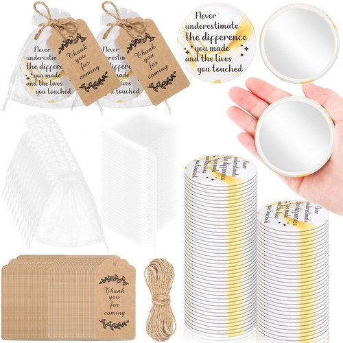 50 Sets 2.76" Inspirational Compact Mirrors Bulk Mother's Day Appreciation Gifts Small Pocket Purse Makeup Mirror Souvenir Bag for Stuffer Items Women Graduation Quinceanera Employee(Gold and White)