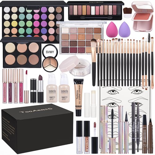 Makeup Set for Women Full Kit Includes, eyeshadow、 liquidfoundation,Loose powder,Eyebrow pencil,Lipstick Eye Pencil Makeup BrushesMakeup practice board 4-color lip gloss set