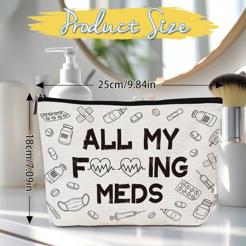Luvsweets Med Makeup Bag Gifts - Funny Medicine Travel Cosmetic Bag with Zipper, Meds Pouch Purse Gifts for Nurse Practitioner Medicine Physician Assistants Doctor Patient, Get Well Soon Presents