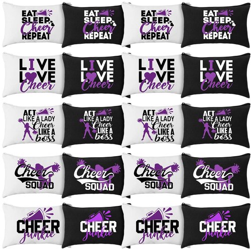 Pinkunn 20 Pcs Cheer Makeup Bags Bulk Cheer Team Gifts for Women Canvas Makeup Case Cheerleader Teams Gifts Zipper Cosmetic Pouch for Cheerleading Party Favors Supplies(Purple)