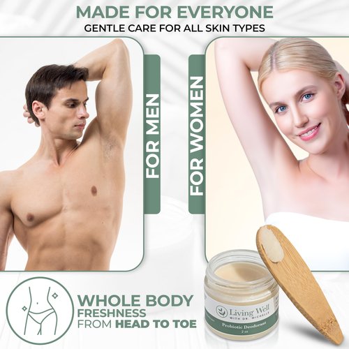 Living Well with Dr. Michelle Probiotic Whole Body Deodorant Cream | Unscented, Aluminum-Free & Paraben-Free | Natural Deodorant for Sensitive Skin, Underarms & Beyond