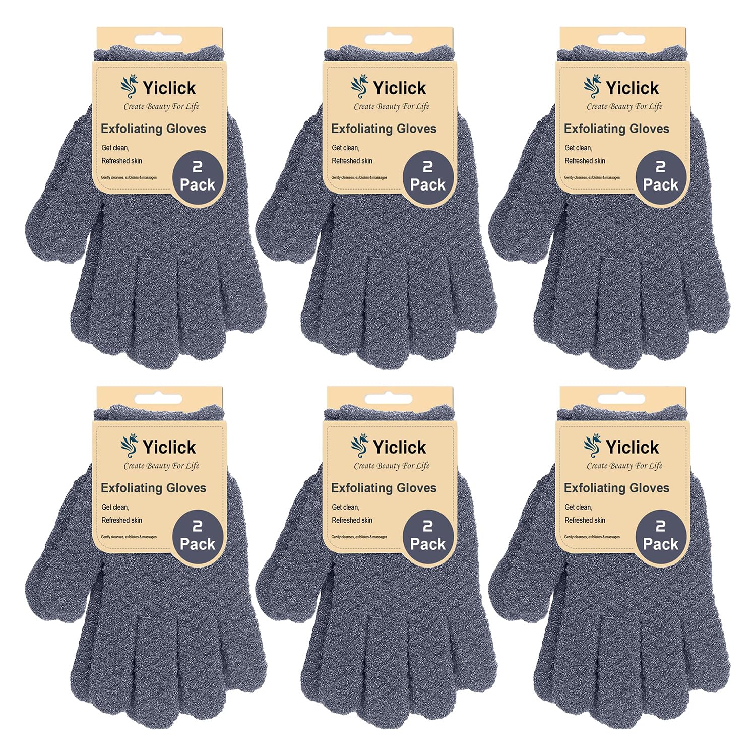 Yiclick Heavy Exfoliating Gloves, Exfoliating Body Scrubber for Bath Shower Exfoliation, Body Scrub Exfoliator For Dead Skin Remover, Exfoliate Sponge Loofah Washcloth Mitt Men Women (12 Grey)