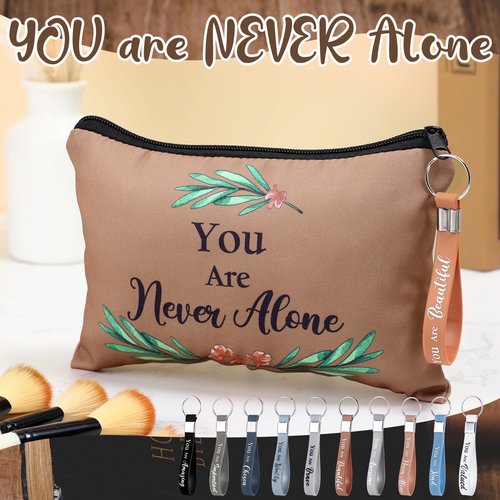 SilTriangle 20 Pcs Women's Day Christian Gifts for Church Women Bulk 10 Inspirational Cosmetic Bag Keychain Favors(Morandi)