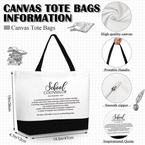 SilTriangle 2 Pcs Guidance Counselor Gifts School Counselor Appreciation Gift Canvas Tote Bag Makeup Cosmetic Bag