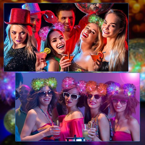 Juexica 16 Pcs Light up Cat Ears Headband with Color Change LED Cat Headband Rave Hair Accessories for New Year Party(Vivid Color)