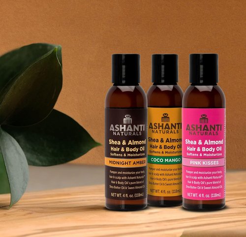Ashanti Naturals Pure Shea & Sweet Almond Oil - Moisturizing Body Oil for Dry Skin & Hair | Pink Kisses, 4 oz