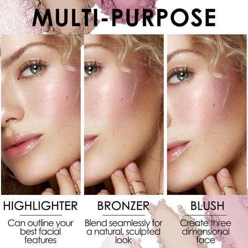 FOCALLURE Blush and Highlighter Palette - 3-in-1 Contour Set with Matte Bronzer & Shimmer Illuminators | #08