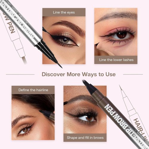 CALAILIS Eyebrow Pencil - 2-in-1 Microblading & Eyeliner Dual-Ended Tool for Natural, Waterproof Brows (Dark Brown)