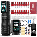 Wormhole Tattoo Gun Kit Xtreme Tattoo Ink Aluminum Alloy Wireless Tattoo Machine with 2Pcs 2300mAh Battery Adjustable Tattoo Pen Rotary Complete Professional Tattoo Kit for Artists - Black