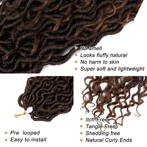 LIYATE Goddess Faux Locs Crochet Hair 14 Inch 6 Packs Crochet Hair for Black Women Pre Looped Soft River Locs Crochet Braids with Curly Hair Boho Style Hair Extensions(T1B/30)