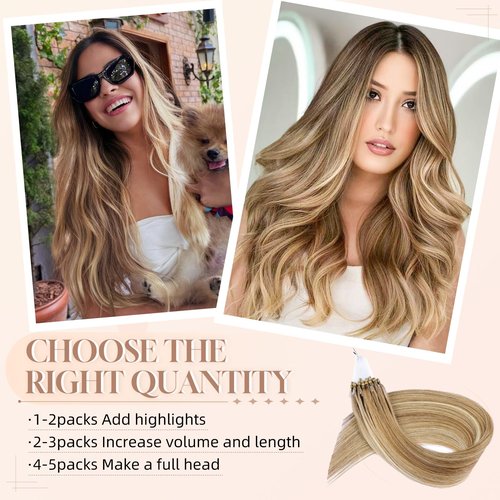 MioYio Microlink Hair Extensions Human Hair D7/60 Blonde Brown 30g/38s/Pack 18inch Microbead Micro Loop Hair Extensions Real Human Soft and Glossy Longer Life