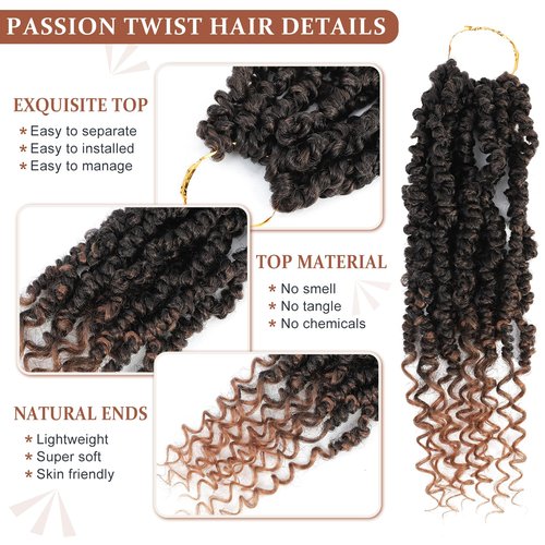 Passion Twist Crochet Hair, Passion Twist Crochet Hair Pre-Twisted 18 inch 8 Packs, Soft Pre Looped Curly Crochet Braid Hair Extension,Pre Looped Crochet Hair For Black Women(T30)