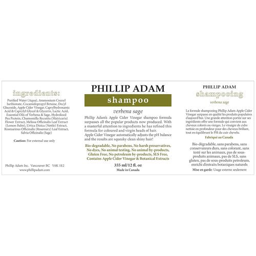 Phillip Adam Verbena Sage Shampoo - Sulfate & Paraben Free for Shiny Hair - 12 Fl Oz