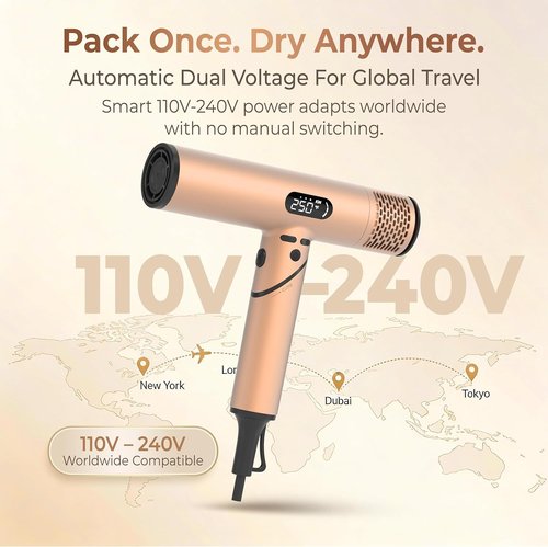 Skiennix Dual Voltage Travel Hair Dryer - 1600W Ionic Blow Dryer with Diffuser | Lightweight & Fast Drying for Home & Travel
