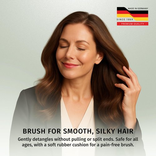 SHASH 100% First Cut Boar Bristle Hair Brush, Suitable For FINE TO THIN HAIR TYPES ONLY - Naturally Conditions Hair, Improves Texture, Exfoliates, Stimulates, Made in Germany (Black, Large)