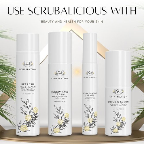 Skin Nation Scrubalicious Exfoliator - Gentle Face Scrub with Glycolic Acid & Aloe Vera | 4 oz