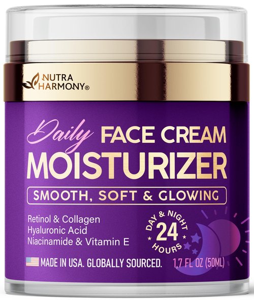 Face Moisturizer - Day & Night Face Cream - Collagen | Retinol | Hyaluronic Acid | Ceramides - Smooth, Soft & Glowing Skin - DD Cream for Women & Men - Dermatologically Tested - Made in USA 1.7 FL OZ