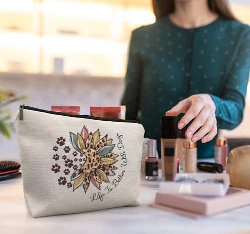 uinwk Dog Paw Makeup Bag - Animal Lovers Gift for Women: Life Is Better With Dogs