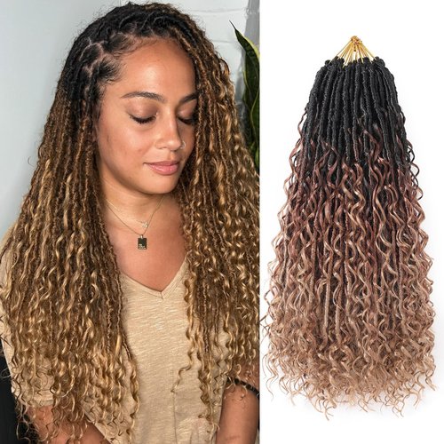 9 Packs Crochet Hair 18Inch Goddess Locs with Curly Ends Long Bohemian River Pre Looped Crochet Hair for Black Women(18inch,1B/30/27)