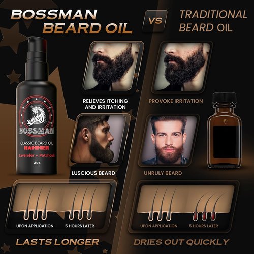 Bossman Organic Mustache & Beard Oil - Natural Moisturizer with Jojoba, Argan & Avocado Oils | 2 oz, Hammer Scent