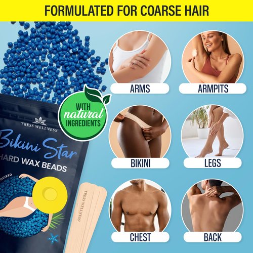 Tress Wellness Wax Beads - Safe for Skin - Dermatologically Tested - At-Home Kit for Bikini, Brazilian & Full Body - Bikini Star 1.2lb