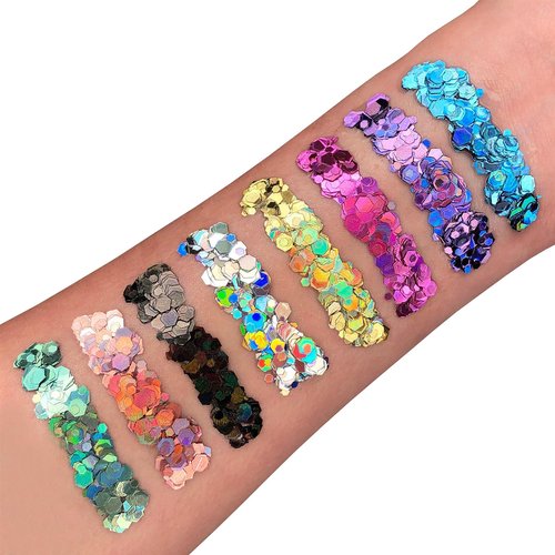 Holographic Chunky Glitter by Moon Glitter – 100% Cosmetic Glitter for Face, Body, Nails, Hair and Lips - 0.10oz - Set of 8 colours