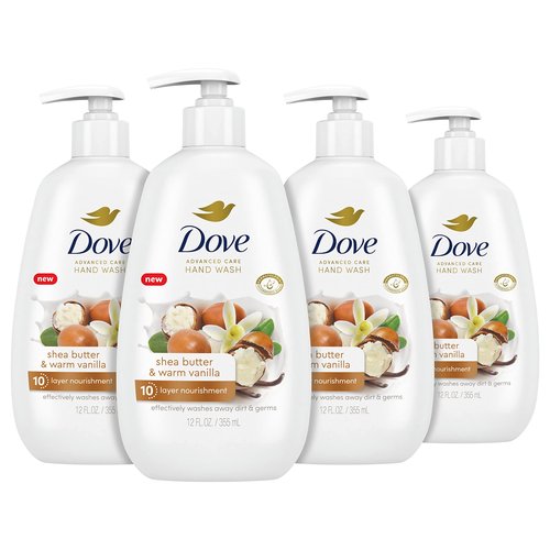 Dove Advanced Care Hand Wash Deep Moisture 4 Count for Soft, Smooth Skin, More Moisturizers & Advanced Care Hand Wash Shea Butter & Warm Vanilla 4 Count for Soft, Smooth Skin