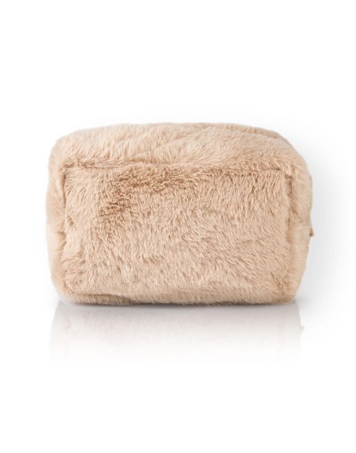 Pusheen Womens Fluffy Makeup Bag | Ladies All Over Fur with Embroidered Logo in Tan | Classic Logo Zip Cosmetic Storage Bag