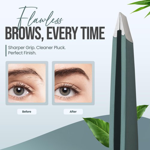 Professional Slant Tip Tweezers - Precision Stainless Steel Eyebrow Plucking Tool for Women and Men, Ingrown Hair Remover, Facial Hair Tweezers for Grooming (Olive Fog)