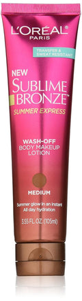 L'Oréal Paris Sublime Bronze Body Makeup Lotion - Medium Tint for Instant Glow | 3.55 fl. oz.