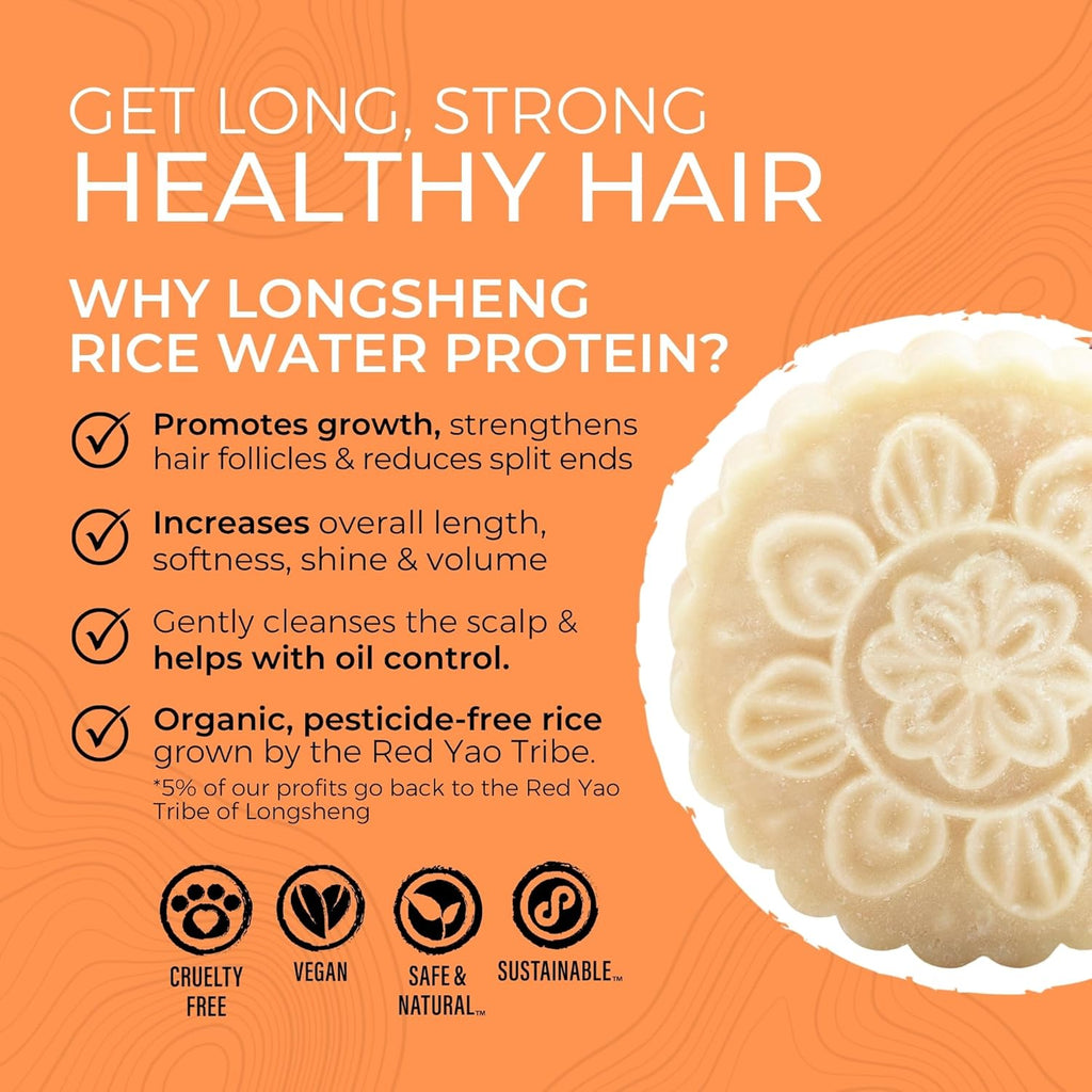 Viori Citrus Yao Shampoo & Conditioner Bar Set - Handcrafted Rice Water Formula for Hair Growth | Eco-Friendly Bamboo Holder