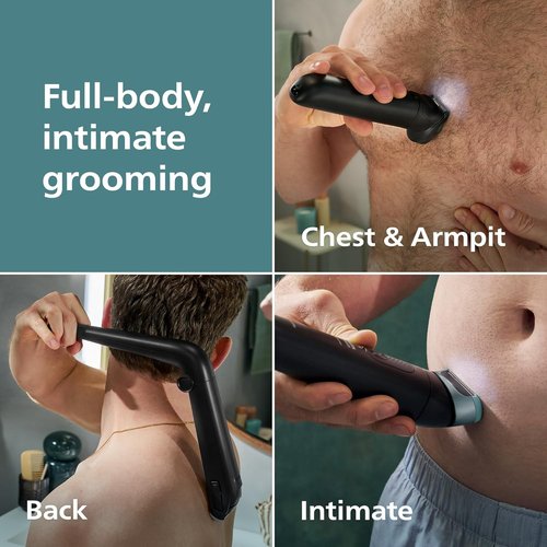 Philips Norelco Body Groomer 9000 Series - 100% Showerproof Men's Trimmer & Intimate Shaver with UV Cleaner | Adjustable Back Attachment, BG9480/50