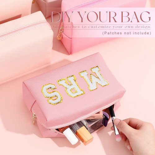 Kigeli 15 Pcs Aesthetic Makeup Bags PU Leather Cosmetic Pouches Waterproof Plain Toiletry Bags Makeup Pouches Bulk for Women Party Gift Travel Storage Organizer(Pink Series)