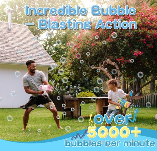 LUSJNGE Bubble Gun - 40-Hole Light Up Bubble Machine with 2 Refill Bottles | Perfect Party Favors for Kids 1-8