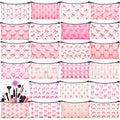 SilTriangle 24 Pieces Funny Cosmetic Bags Bulk Make up Bags Zipper Canvas Purse Organizer Pouch Portable Travel Toiletry Pouch for Women Inspirational Gifts, 7 x 4 Inch(Bow)