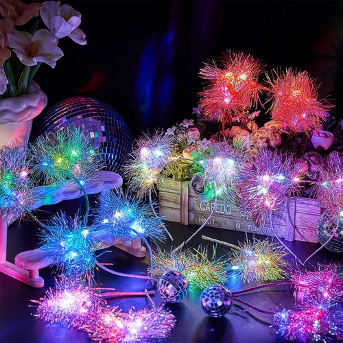 Juexica 16 Pcs Light up Cat Ears Headband with Color Change LED Cat Headband Rave Hair Accessories for New Year Party(Vivid Color)