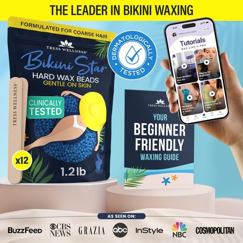 Tress Wellness Wax Beads - Safe for Skin - Dermatologically Tested - At-Home Kit for Bikini, Brazilian & Full Body - Bikini Star 1.2lb