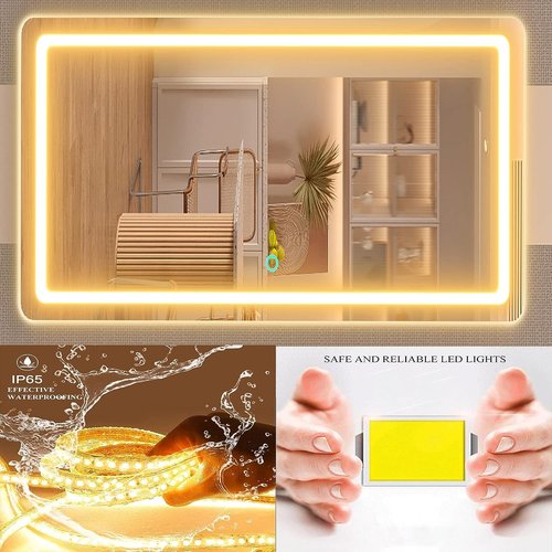 Gvnkvn Makeup Vanity Mirror 24" x 19" Large LED Makeup Mirror, Desk Mirorr with Lights, Light up Mirror with 10X Magnification and, Dimmable 3 Modes, Touch Control White