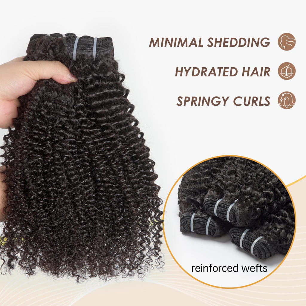 WEQUEEN Kinky Curly Human Hair Bundles Premium Virgin 100% Human Hair 3c/4a Curly Wave 14 Inch Single Bundle Natural Black