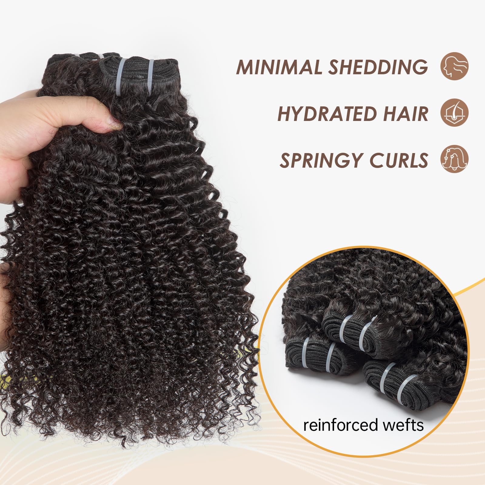 WEQUEEN Kinky Curly Human Hair Bundles Premium Virgin 100% Human Hair 3c/4a Curly Wave 14 Inch Single Bundle Natural Black