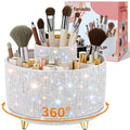 fanado Bling Diamond Makeup Brush Holder, 360° Rotating Makeup Organizer, 5 Slot Make up Brushes Cup for Countertop, Storage for Cosmetics Pen Eyeliner Skincare on the Vanity (Diamond white)