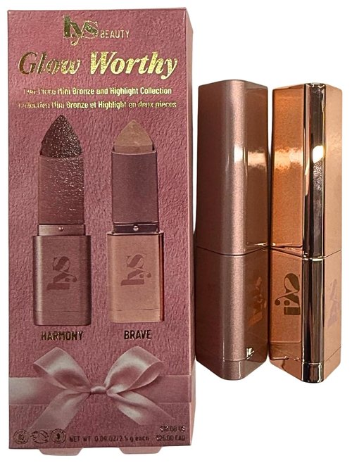 LYS Beauty Glow Worthy Mini Bronze & Highlight Stick Duo - Harmony & Brave | Cream Bronzer & Highlighter Set - 0.09 oz Each
