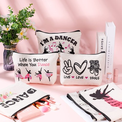 Gerrii 6 Pack Dance Makeup Bag Gift Dancer Cosmetic Bags Ballet Recitals Dancer Team Ballet Gifts Toiletry Zipper Pouch Portable Ballerina Travel Case for Women Ladies Dance Lover Rewards(Classic)