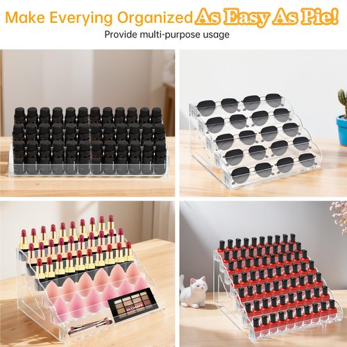 Nimiah Nail Polish Storage Organizer - 3 Tiers Nail Polish Holder Acrylic Cosmetics Display Rack for Sunglass Essential Oils Ink Bottles
