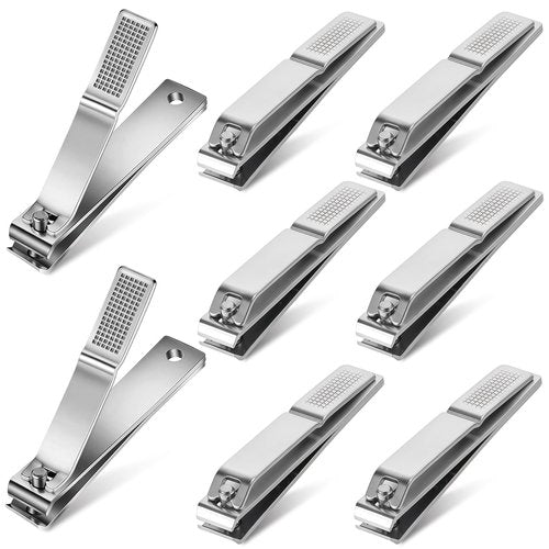 NATZERAT 8-Pack Straight Edge Nail Clippers, Stainless Steel Nail Clippers, Large Bulk Nail Clipper Set for Thick Toe Nails, Portable Travel Fingernail Toenail Clippers for Men Women Adults Seniors